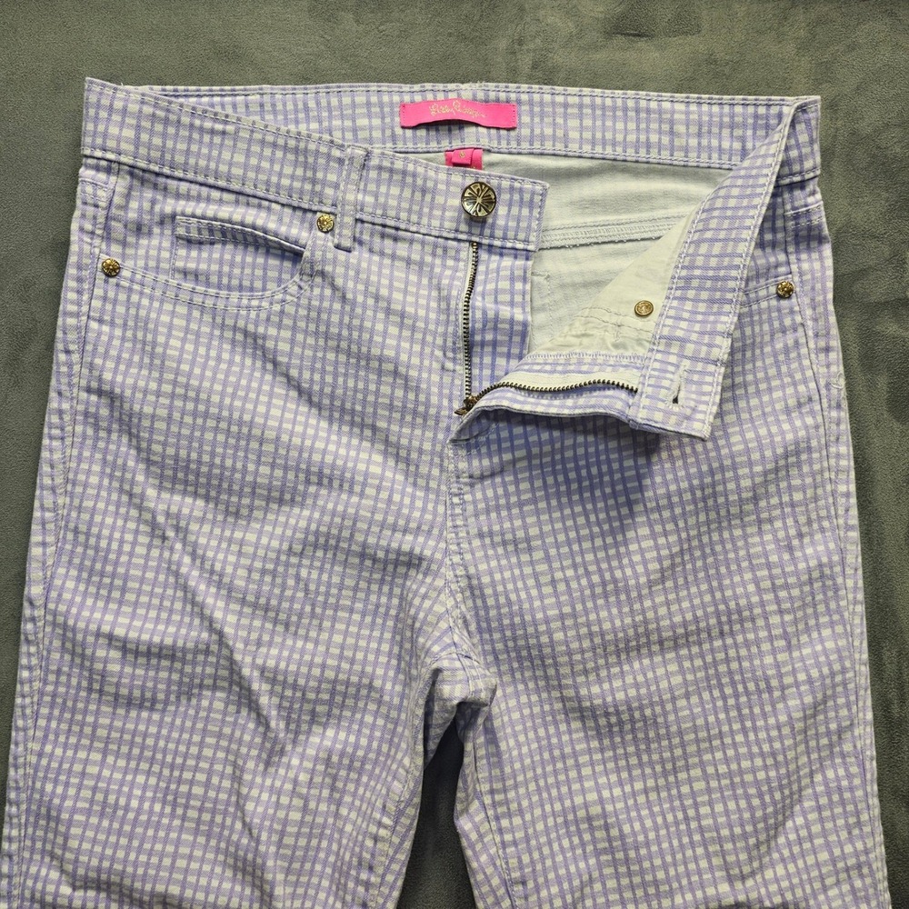 Lilly Pulitzer South Ocean High Rise Skinny Pants Lilac Gingham 004390 Size 8